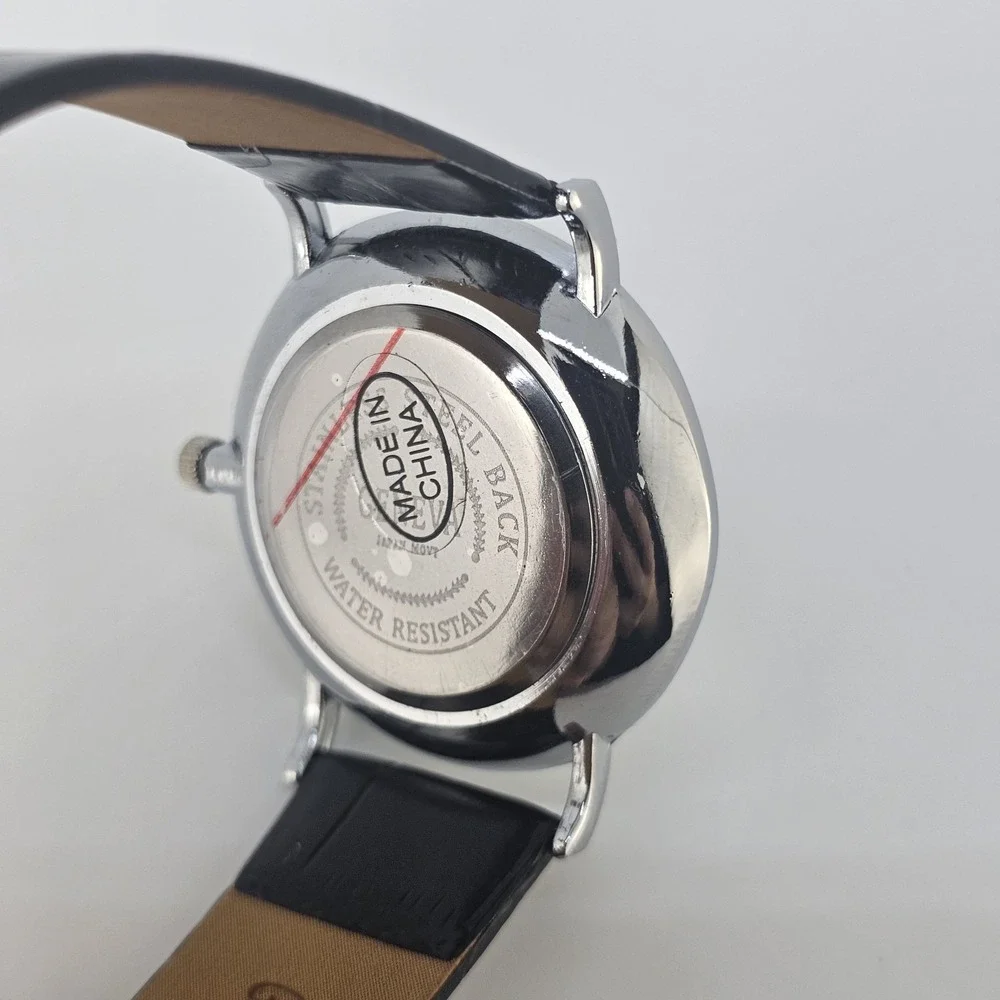 Men Analog Watch 38MM Roman Numerals White Dial Black Leather Bands New Battery